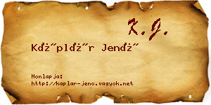 Káplár Jenő névjegykártya